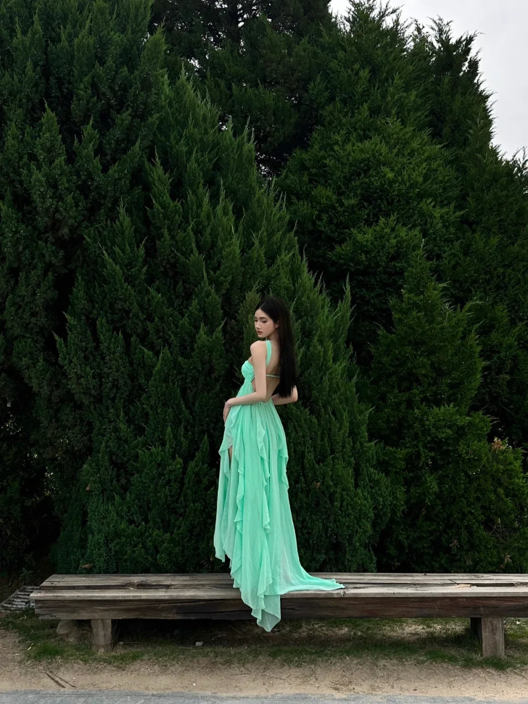 Romantic A Line Ruffle Green Chiffon Party Dress Sweetheart Neck Birthday Dress