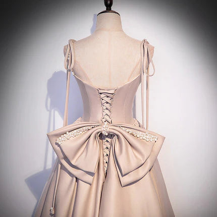 A Line Blush Pink Prom Dresses Long Spaghetti strap Party Dress