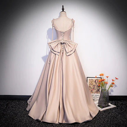 A Line Blush Pink Prom Dresses Long Spaghetti strap Party Dress