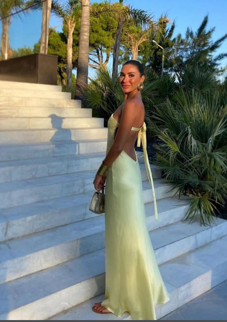 Yellow One ShoulderFloor Length Party Gowns