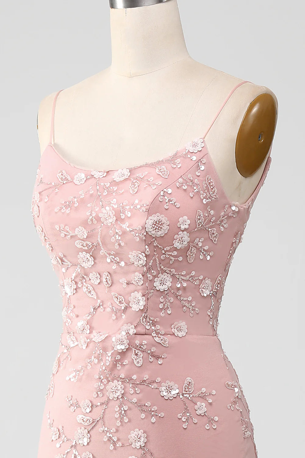 Beautiful Blush Tulle Appliques Spaghetti Straps Mermaid Prom Dress With Train