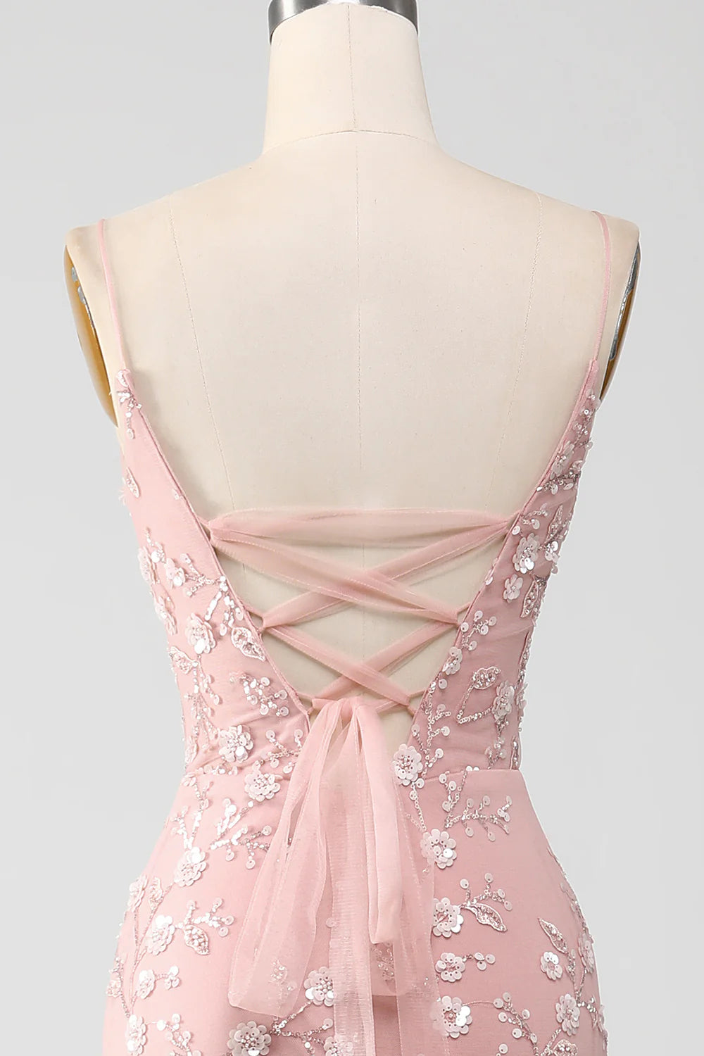 Beautiful Blush Tulle Appliques Spaghetti Straps Mermaid Prom Dress With Train