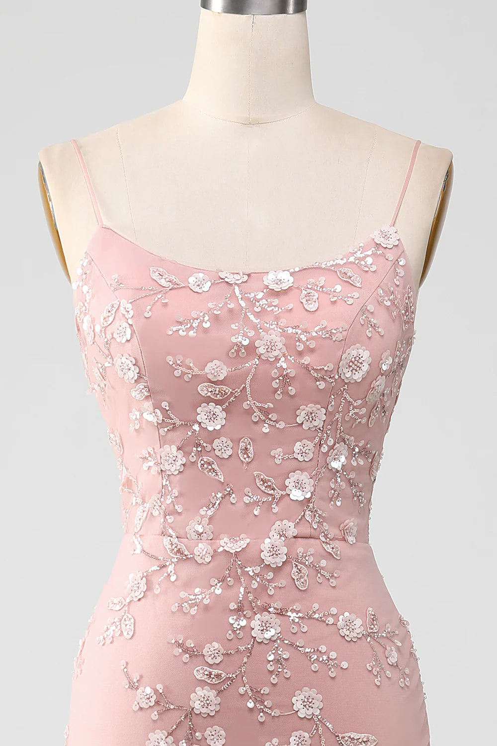 Beautiful Blush Tulle Appliques Spaghetti Straps Mermaid Prom Dress With Train