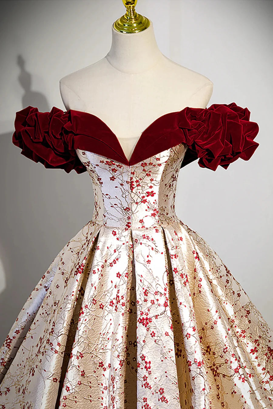 Beautiful Burgundy Floral Satin Sweetheart Neck Backless Long Prom Dress Party Dress