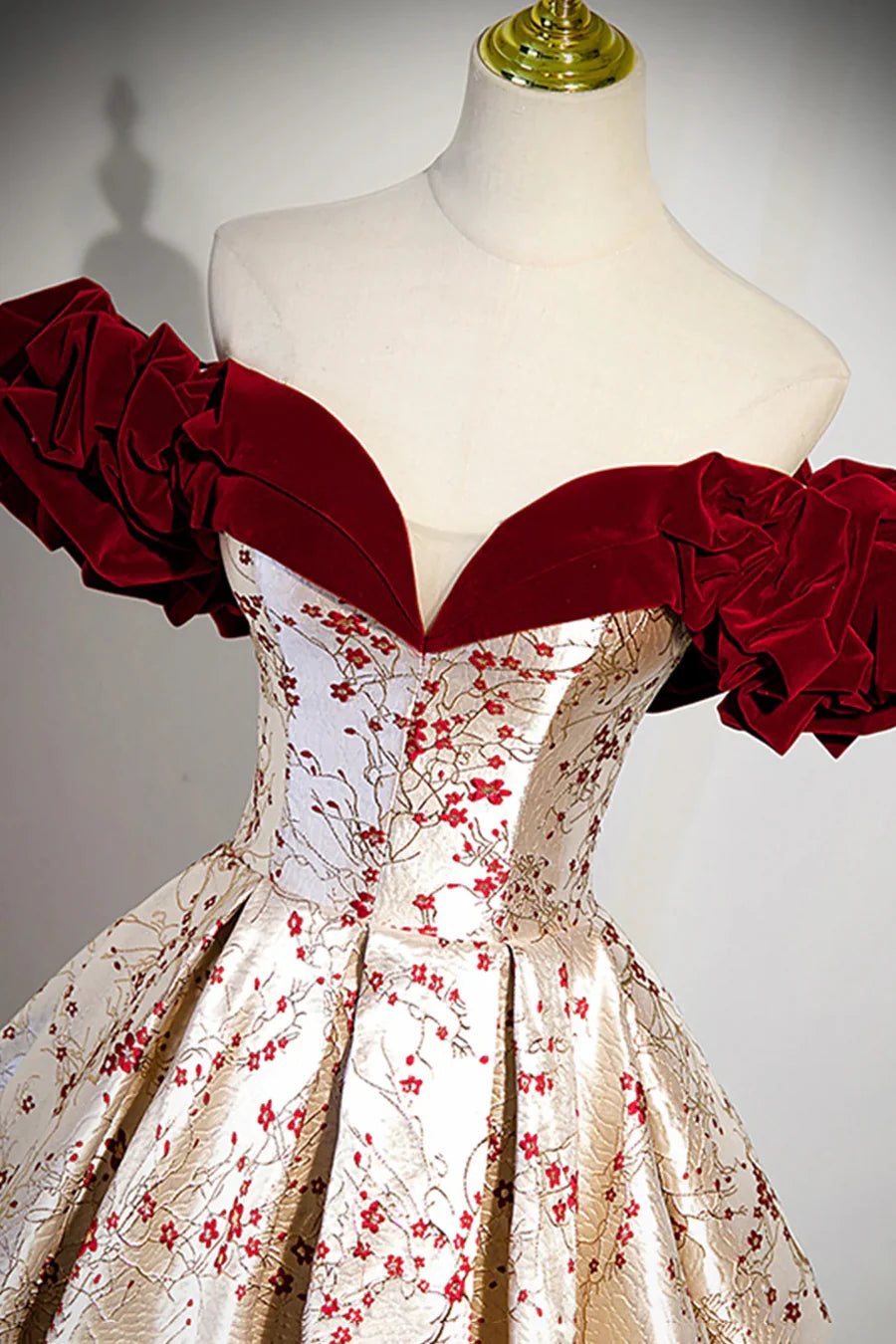 Beautiful Burgundy Floral Satin Sweetheart Neck Backless Long Prom Dress Party Dress