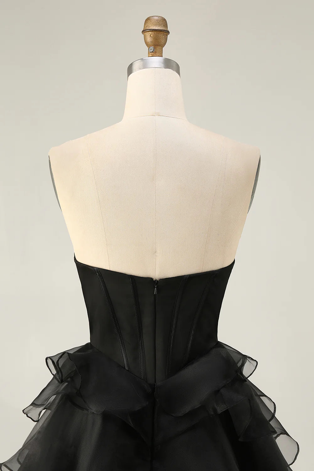 Black Strapless Tulle With Beaded Corset Ruffled Tiered A Line Short Homecoming Dress Party Dress