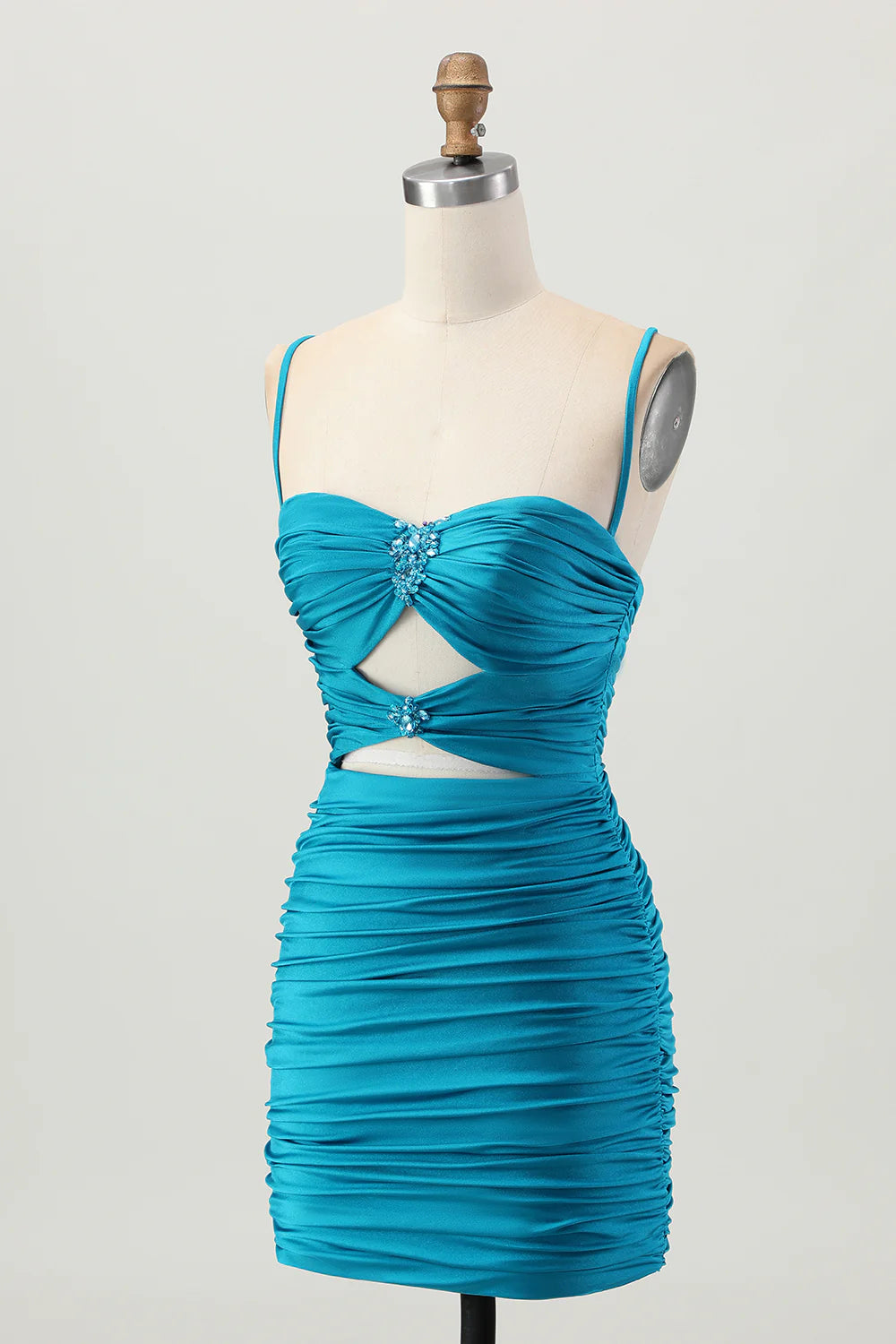 Dark Khaki Sweetheart Collar Spaghetti Straps Ruched Cut Out Tight Homecoming Dress Party Dress