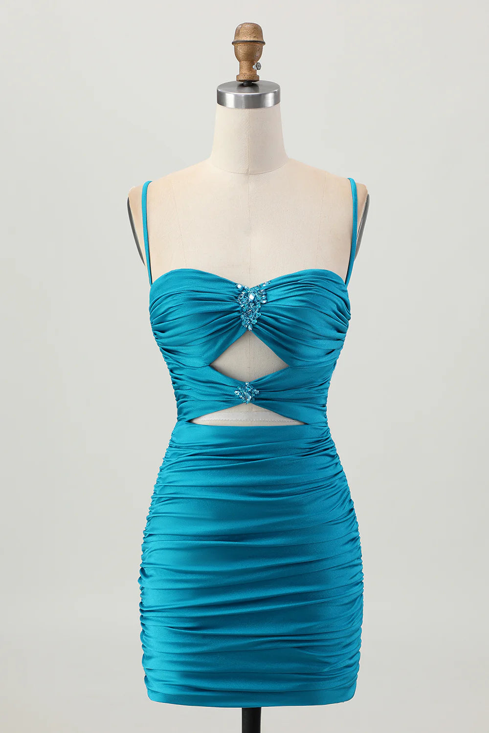 Dark Khaki Sweetheart Collar Spaghetti Straps Ruched Cut Out Tight Homecoming Dress Party Dress