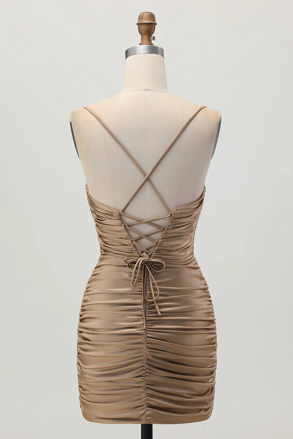 Dark Khaki Sweetheart Collar Spaghetti Straps Ruched Cut Out Tight Homecoming Dress Party Dress