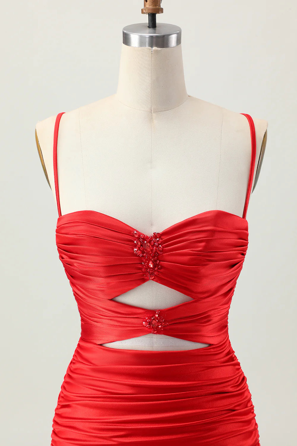 Dark Khaki Sweetheart Collar Spaghetti Straps Ruched Cut Out Tight Homecoming Dress Party Dress