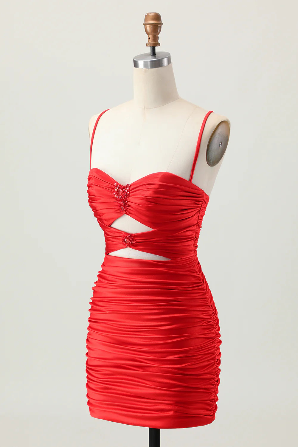 Dark Khaki Sweetheart Collar Spaghetti Straps Ruched Cut Out Tight Homecoming Dress Party Dress