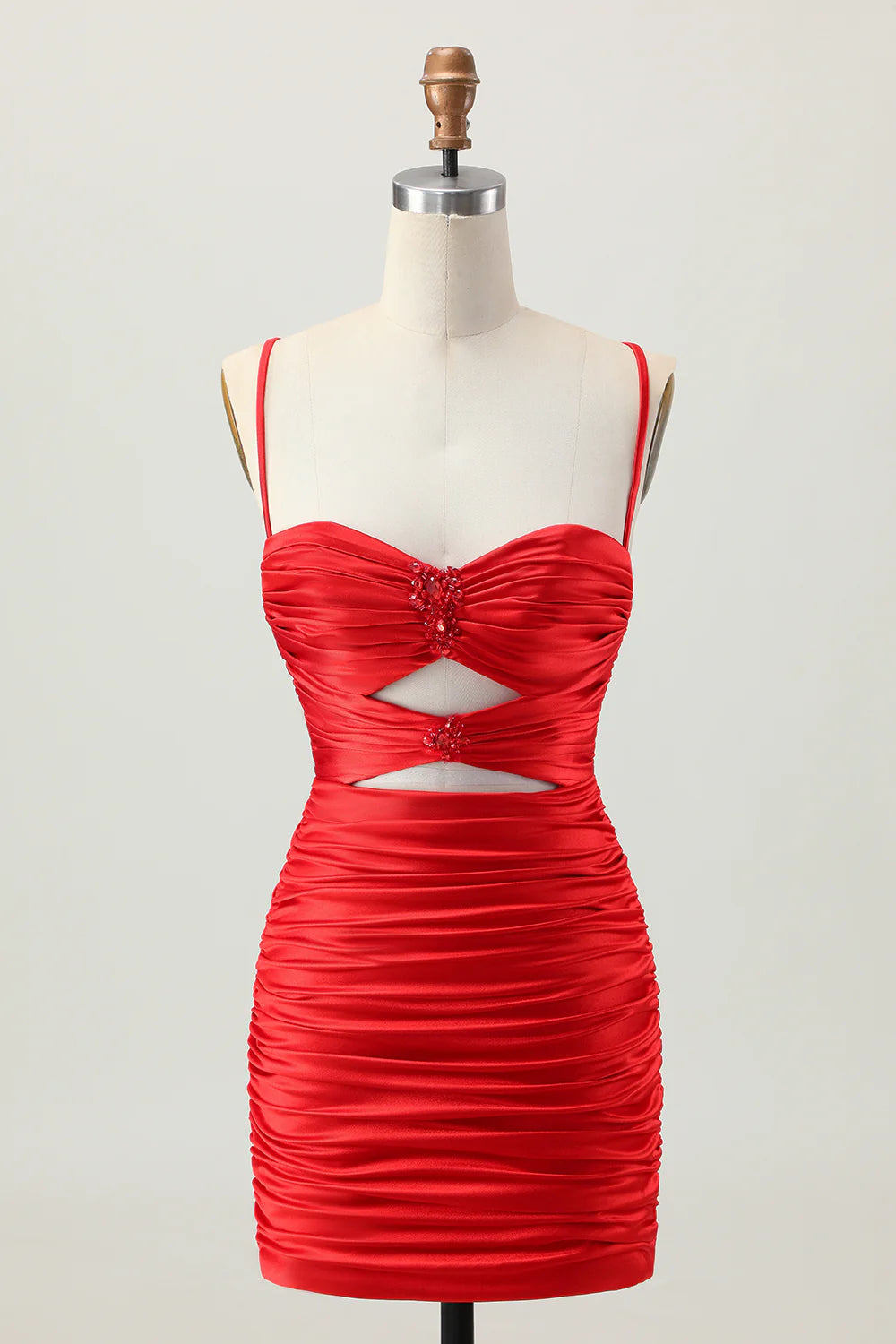 Dark Khaki Sweetheart Collar Spaghetti Straps Ruched Cut Out Tight Homecoming Dress Party Dress