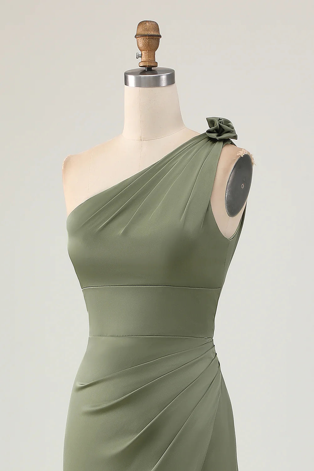 Eucalyptus One Shoulder Pleated Mermaid Slit Long Bridesmaid Dress Eucalyptus Party Dress