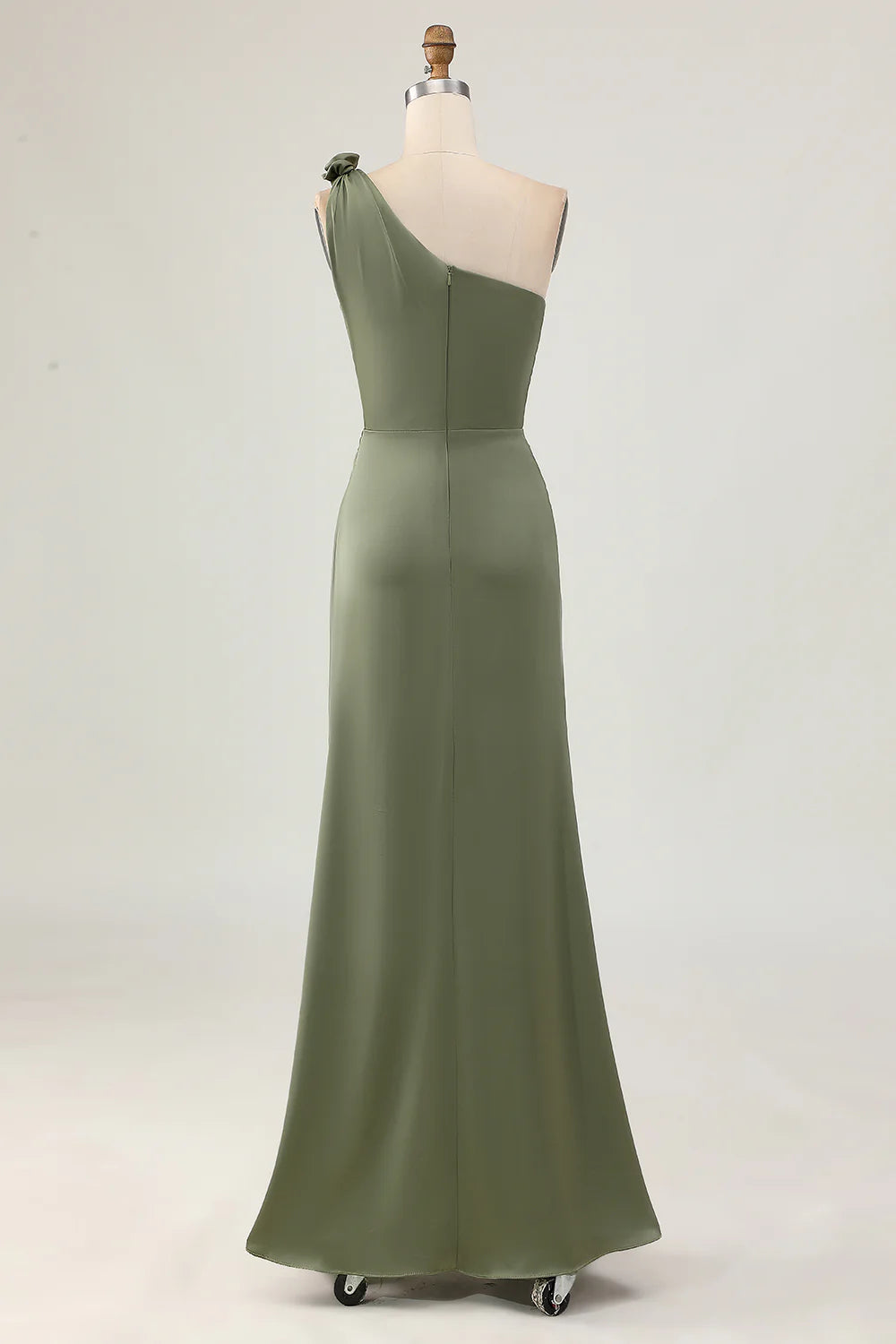 Eucalyptus One Shoulder Pleated Mermaid Slit Long Bridesmaid Dress Eucalyptus Party Dress