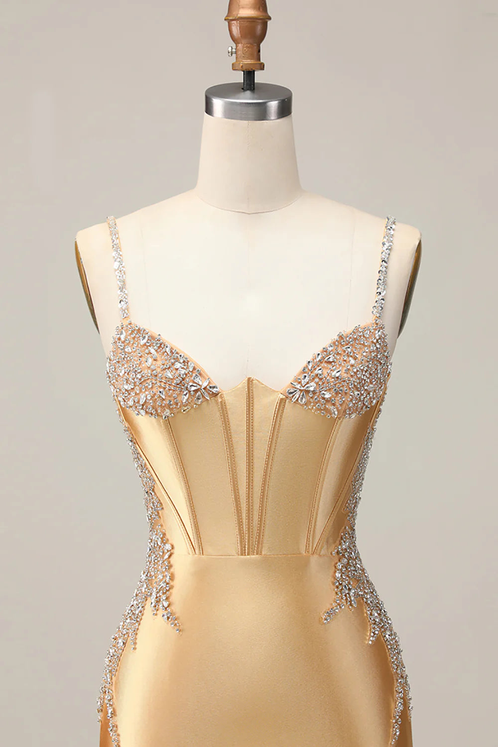 Golden Bodycon Corset Beaded Lace Up Short Homecoming Party Dress With Rhinestones