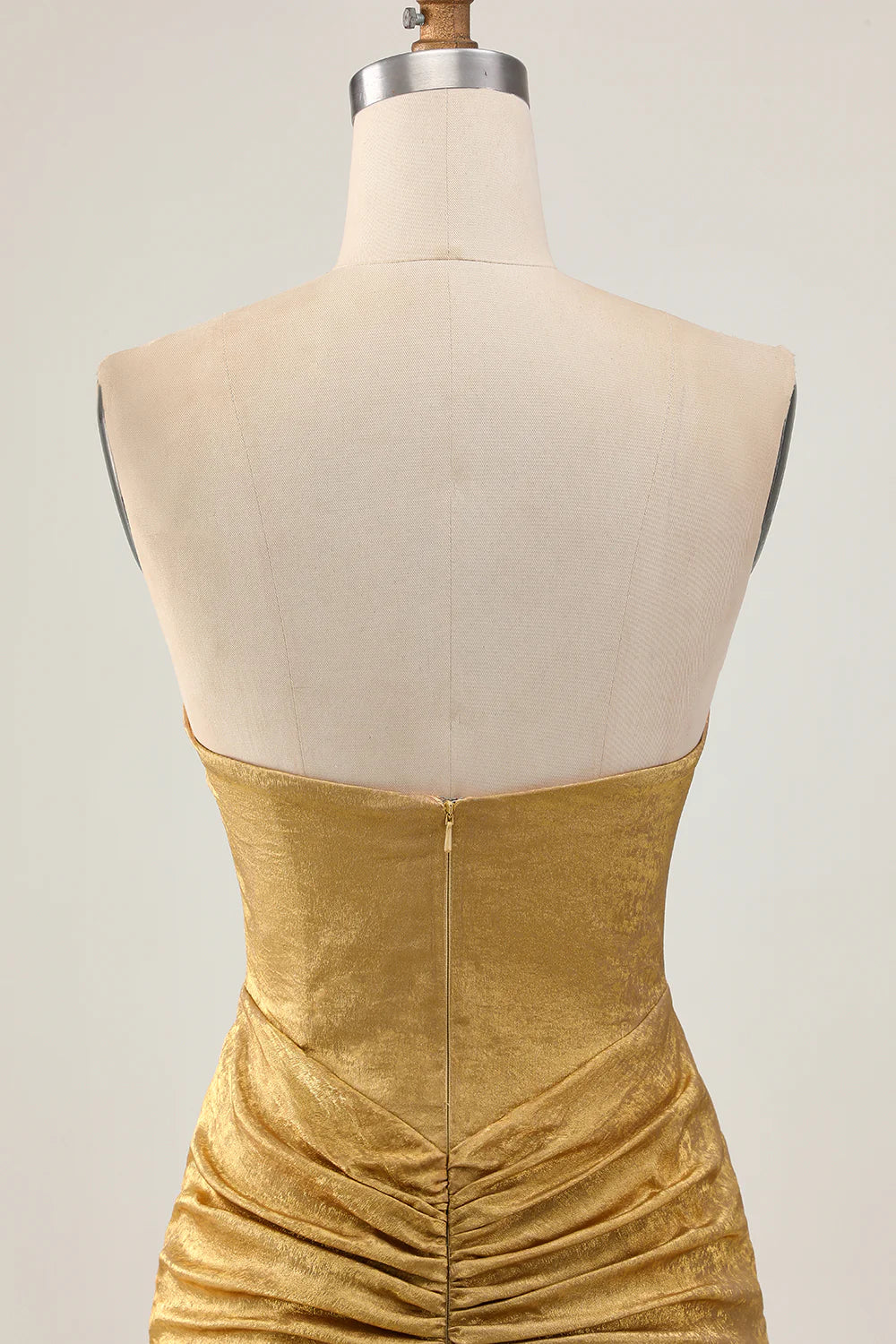 Golden Deep V Neck Strapless Beaded Short Bodycon Homecoming Party Dress With Rhinestones