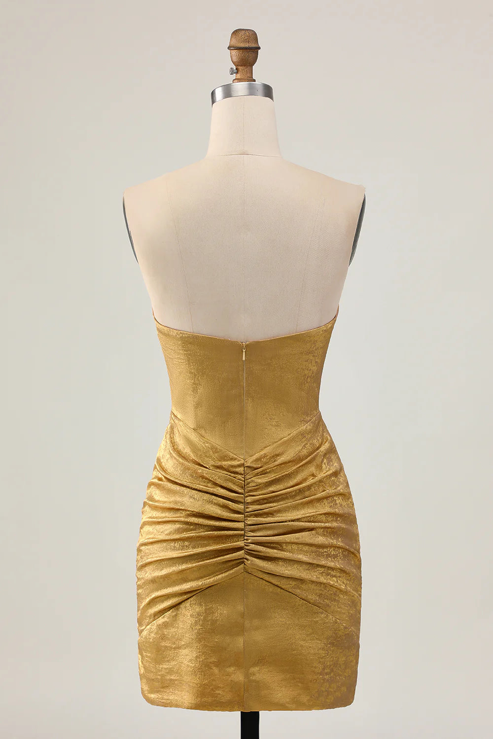 Golden Deep V Neck Strapless Beaded Short Bodycon Homecoming Party Dress With Rhinestones