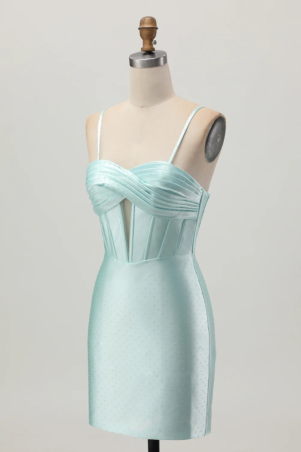 Light Green Spaghetti Straps Bodycon Corset Cut Out Pleated Beaded Short Homecoming Dress Party Dress