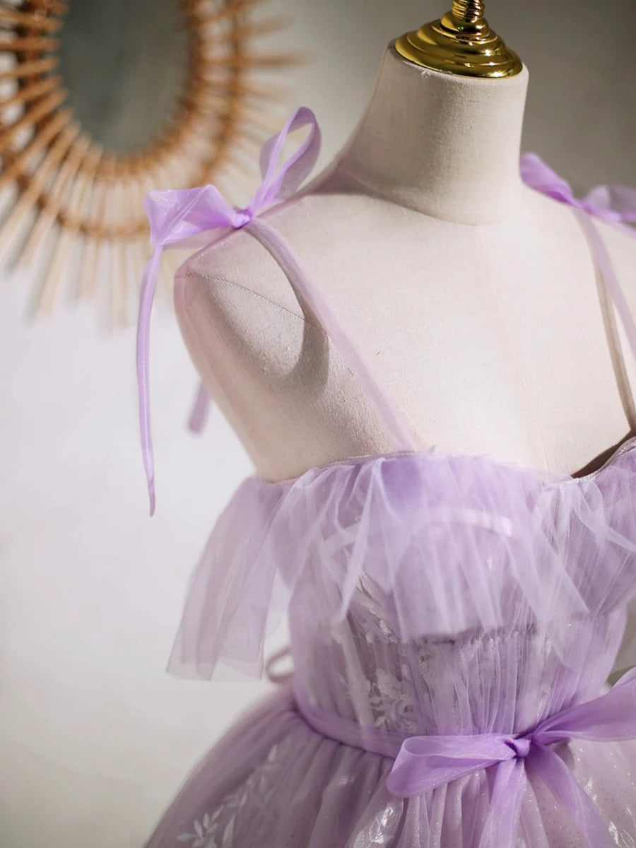 Lovely Lavender Tulle Lace Spaghetti Strap A-Line Short Prom Dress Party Dress
