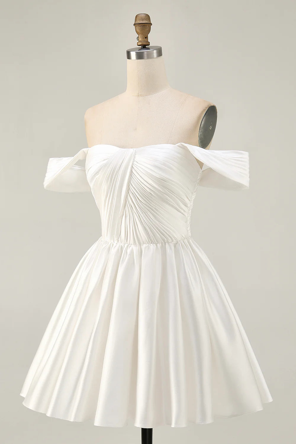 Lovely White Ruched Off The Shoulder Short Homecoming Dress White A-line Party Dress