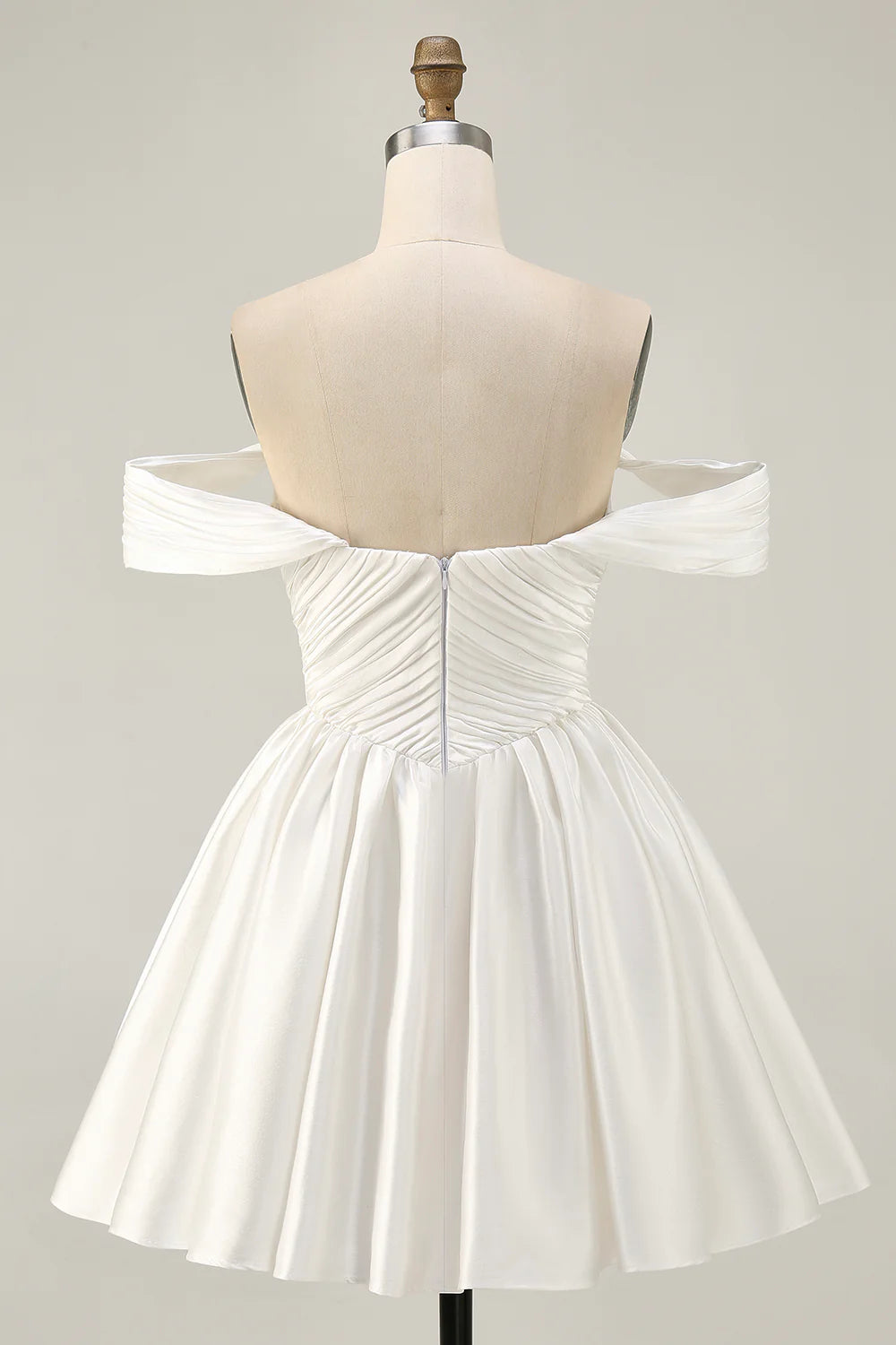 Lovely White Ruched Off The Shoulder Short Homecoming Dress White A-line Party Dress