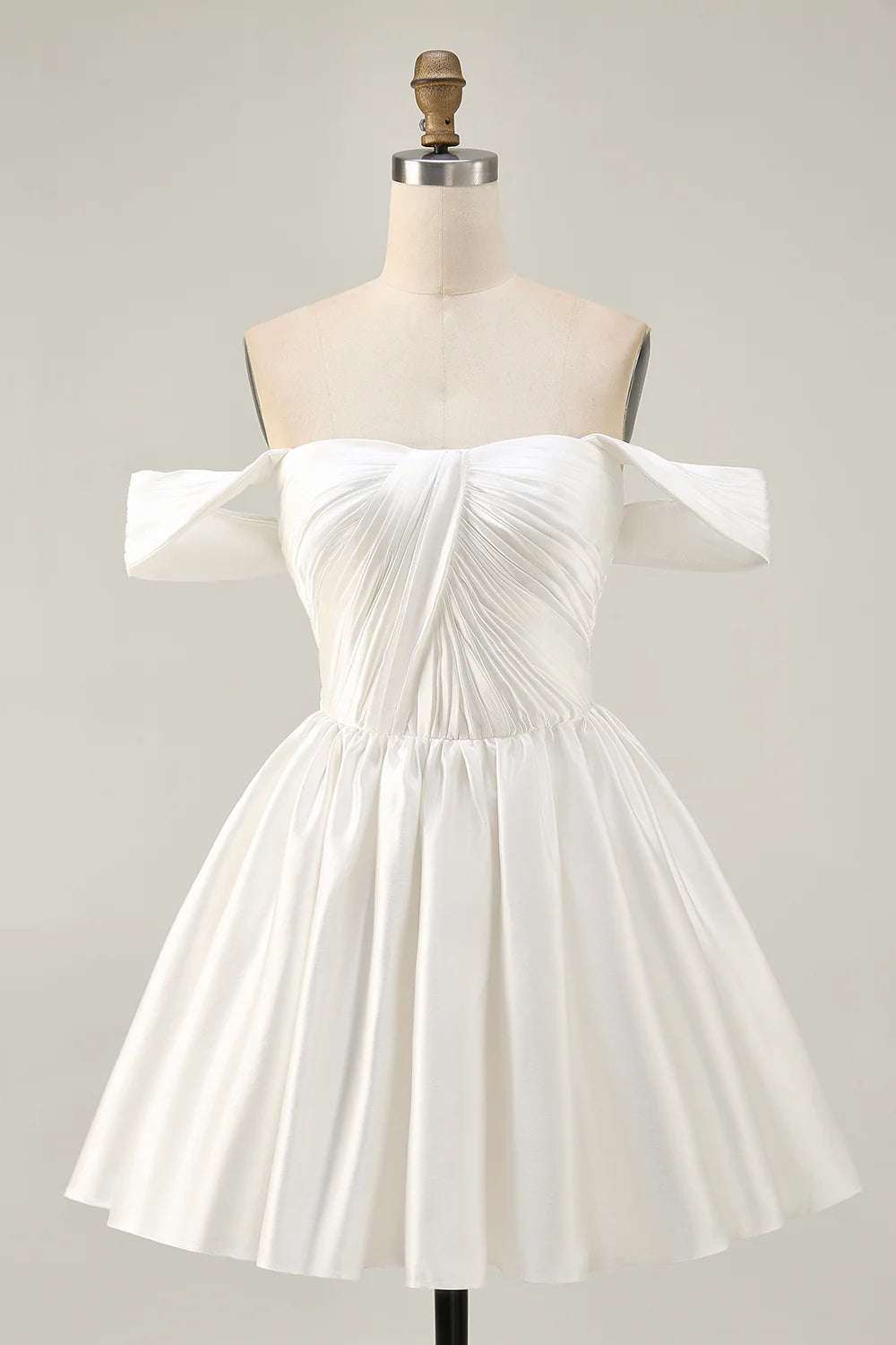 Lovely White Ruched Off The Shoulder Short Homecoming Dress White A-line Party Dress