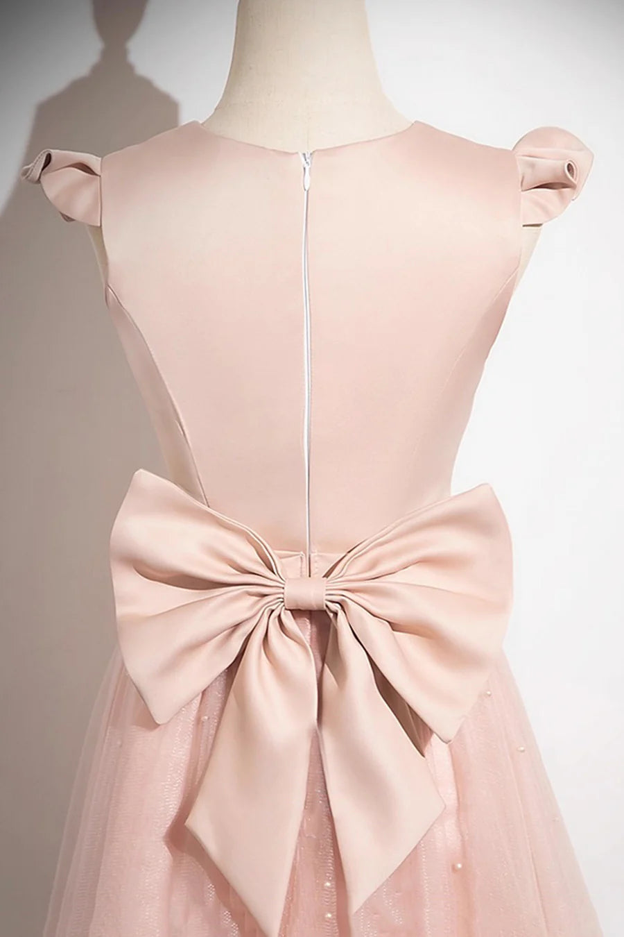 Pink Satin Tulle With Beaded Floor length Prom Dress Pink A-Line Evening Party Dress