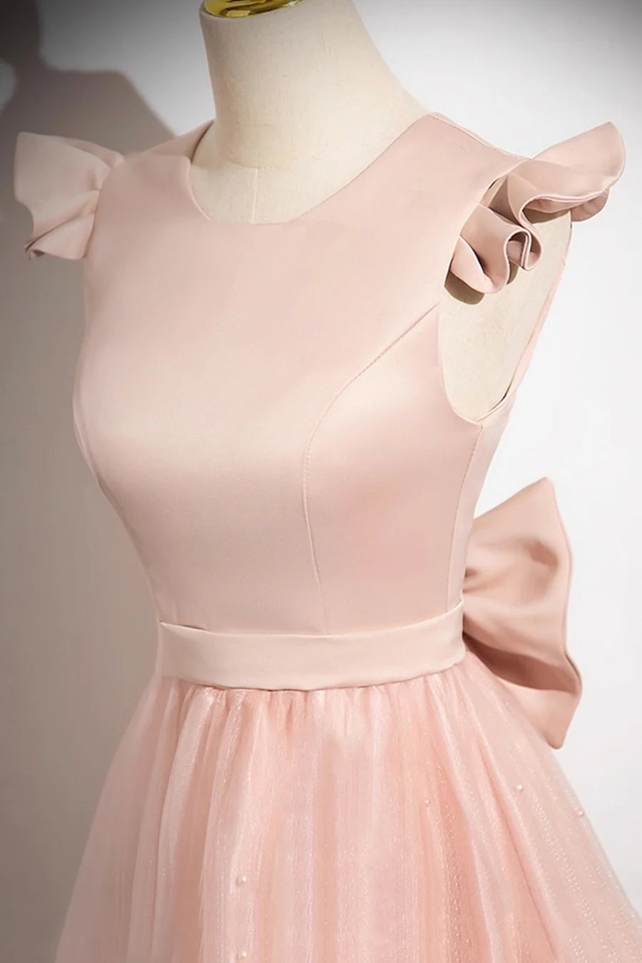 Pink Satin Tulle With Beaded Floor length Prom Dress Pink A-Line Evening Party Dress