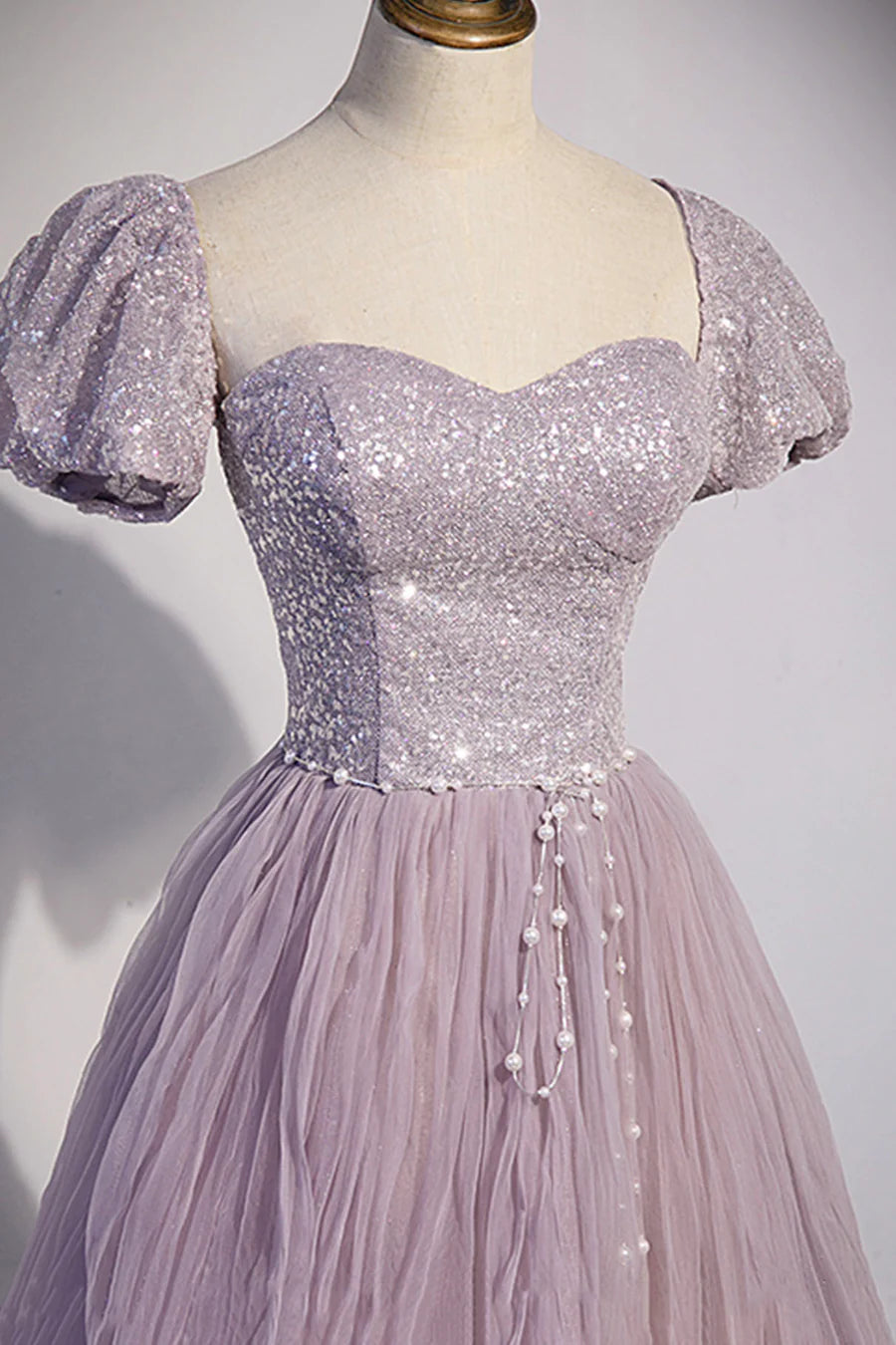 Purple Tulle Sequins With Beaded A-Line Floor Length Prom Dress Evening Party Dress