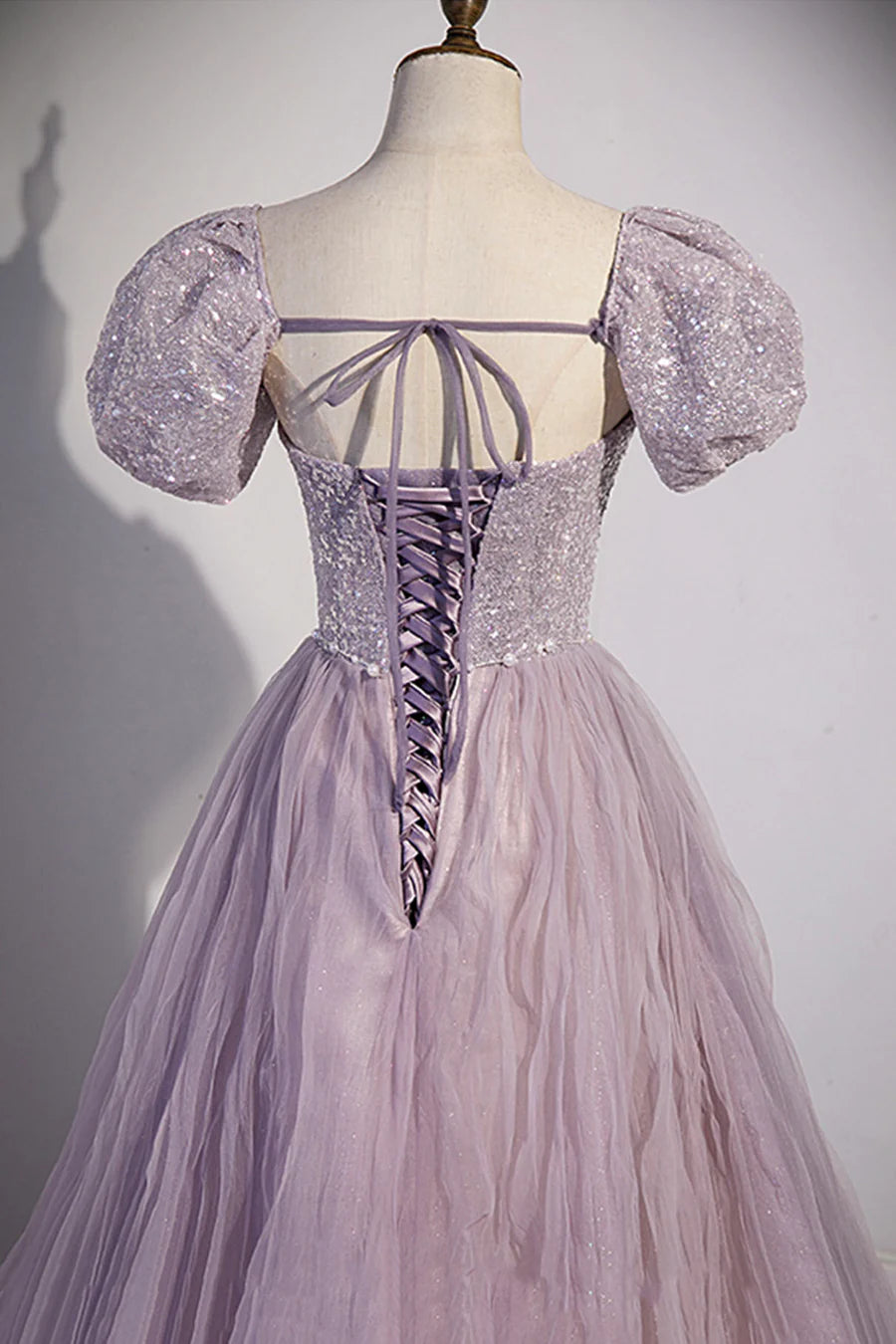 Purple Tulle Sequins With Beaded A-Line Floor Length Prom Dress Evening Party Dress