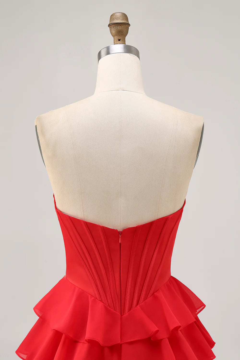 Red Sequins Pleated Strapless A Line Ruffled Tiered Corset Short Homecoming Dress Party Dress