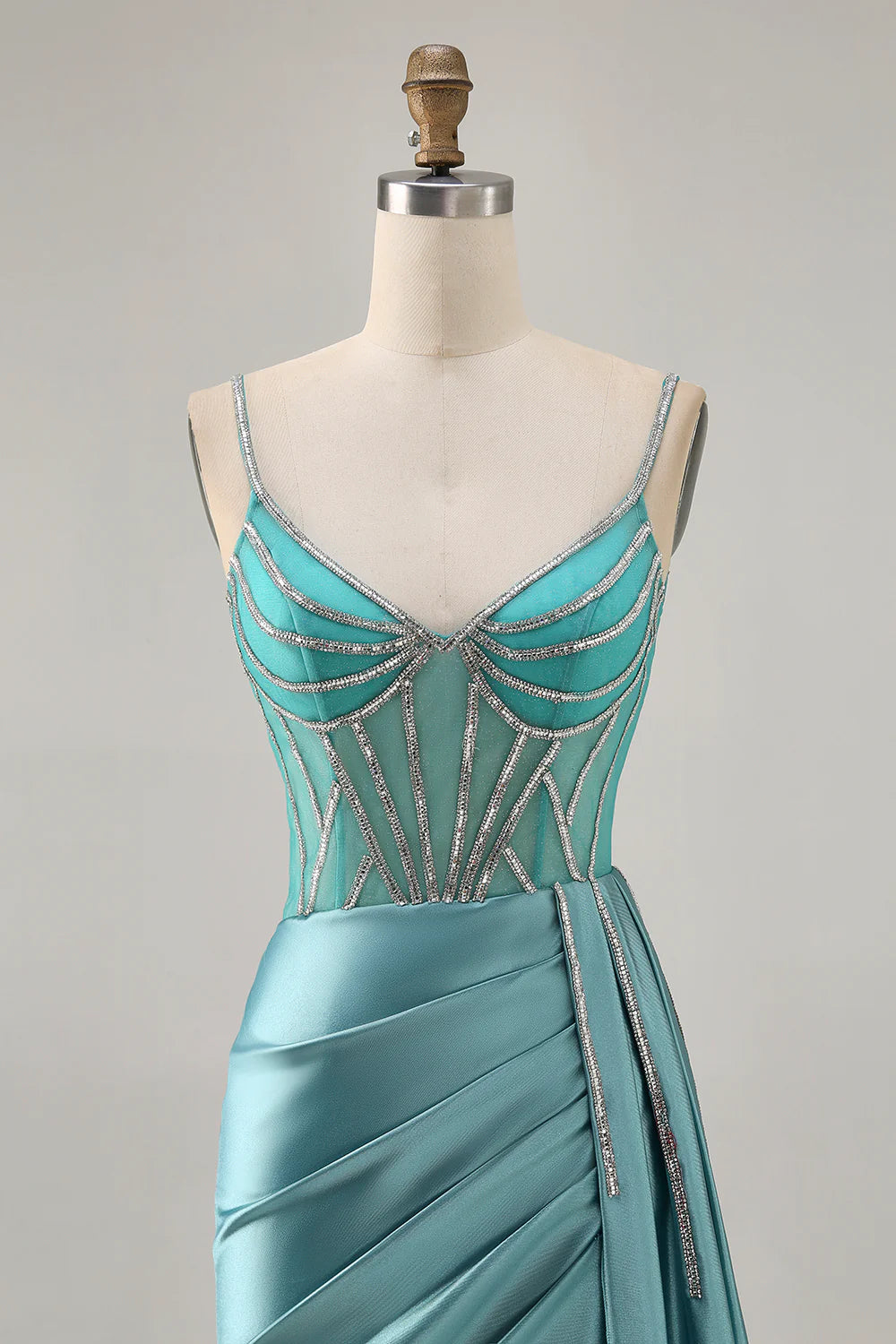 Sparkly Green Satin Bodycon Beaded V Neck Short Homecoming Party Dress With Streamer