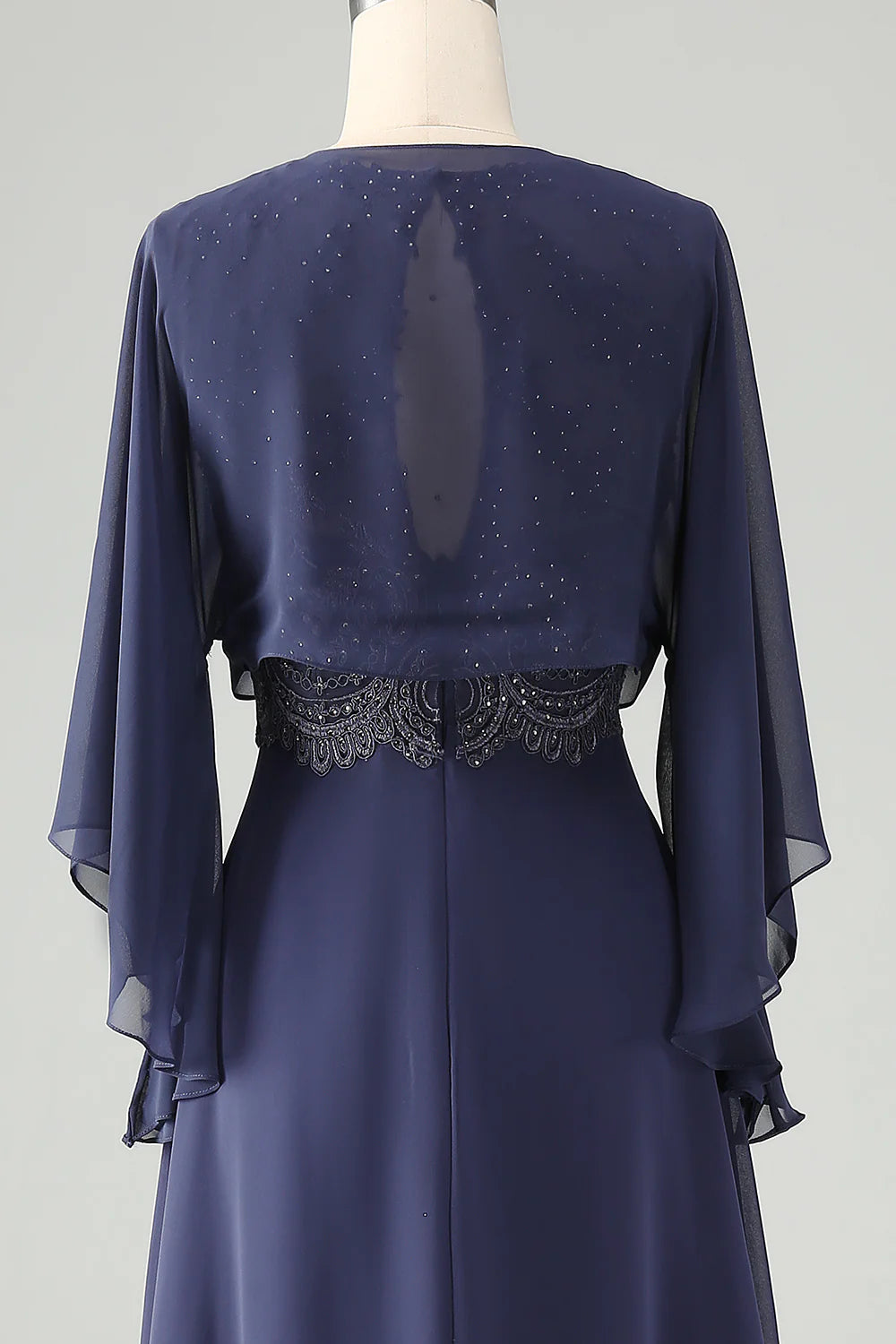 Twilight Beaded Applique Hollow Round Neck A Line Long Mother of Bride Dress With Shawl
