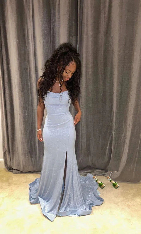 Light Blue Mermaid Long Elegant Evening Party Dress