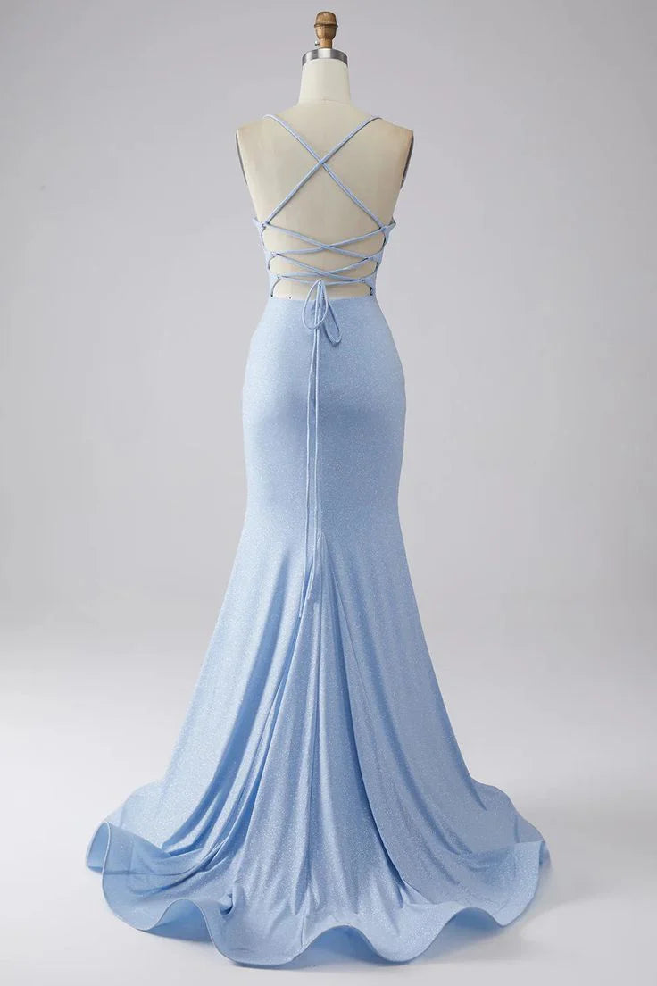 Light Blue Mermaid Long Elegant Evening Party Dress
