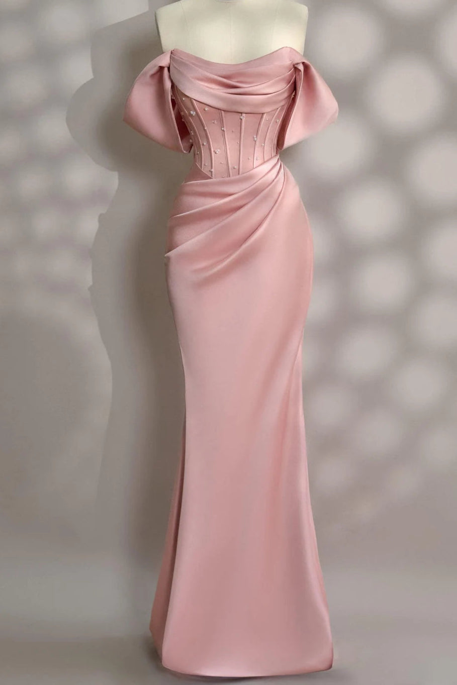 Long Satin Party Dress Cold Shoulder Bridesmades Dress Engagement Dress