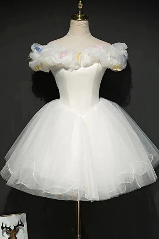 Ivory Off The Shoulder Princess TulleMini Puffy Sweet Homecoming Dress