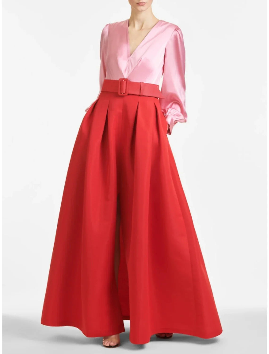 A-Line Formal Satin Pocket Long Sleeve Blue Black Evening Gown High Split Wedding Guest Dress Fall Wedding Floor Length Color Contrast V Neck Belt / Sash Navy with Pleats