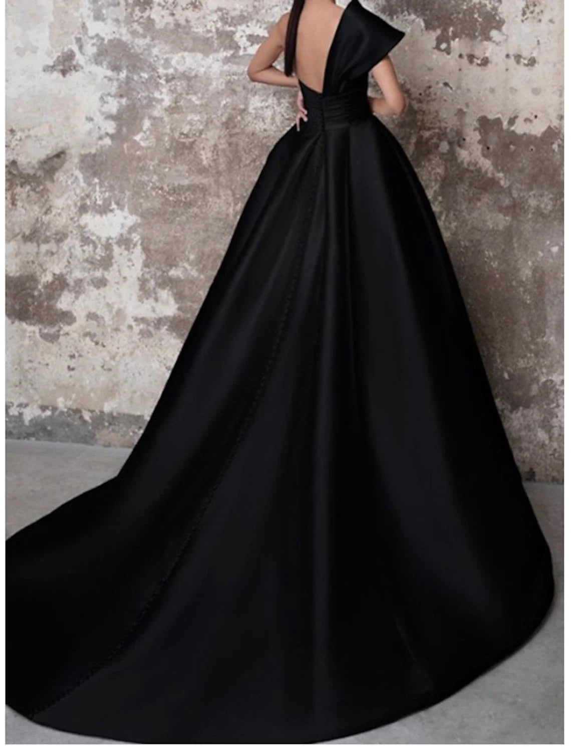 A-Line Evening Gown Party Dress Party Wear Church Court Train Sleeveless One Shoulder Italy Satin Backless with Ruched