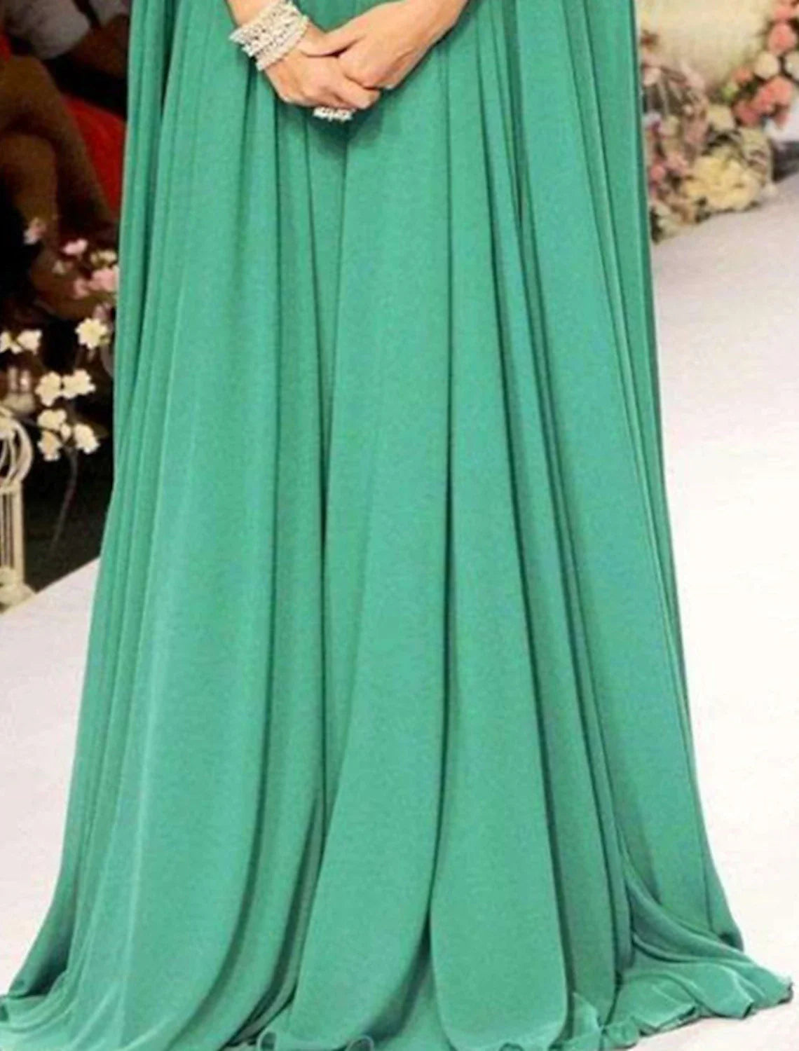 A-Line Evening Gown Elegant Dress Formal Wedding Guest Christmas Floor Length Sleeveless High Neck Fall Wedding Guest Chiffon with Appliques