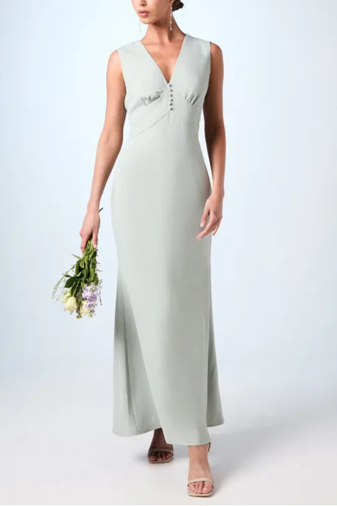 V Neck Empire Seam Crepe Retract Your Waist Sleeveless Bridesmaids Dress