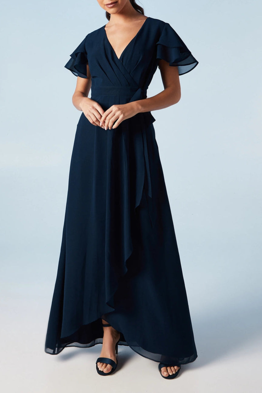 Wrap Waist Short Retract Your Waist Sleeve Bridesmaids Maxi Dress
