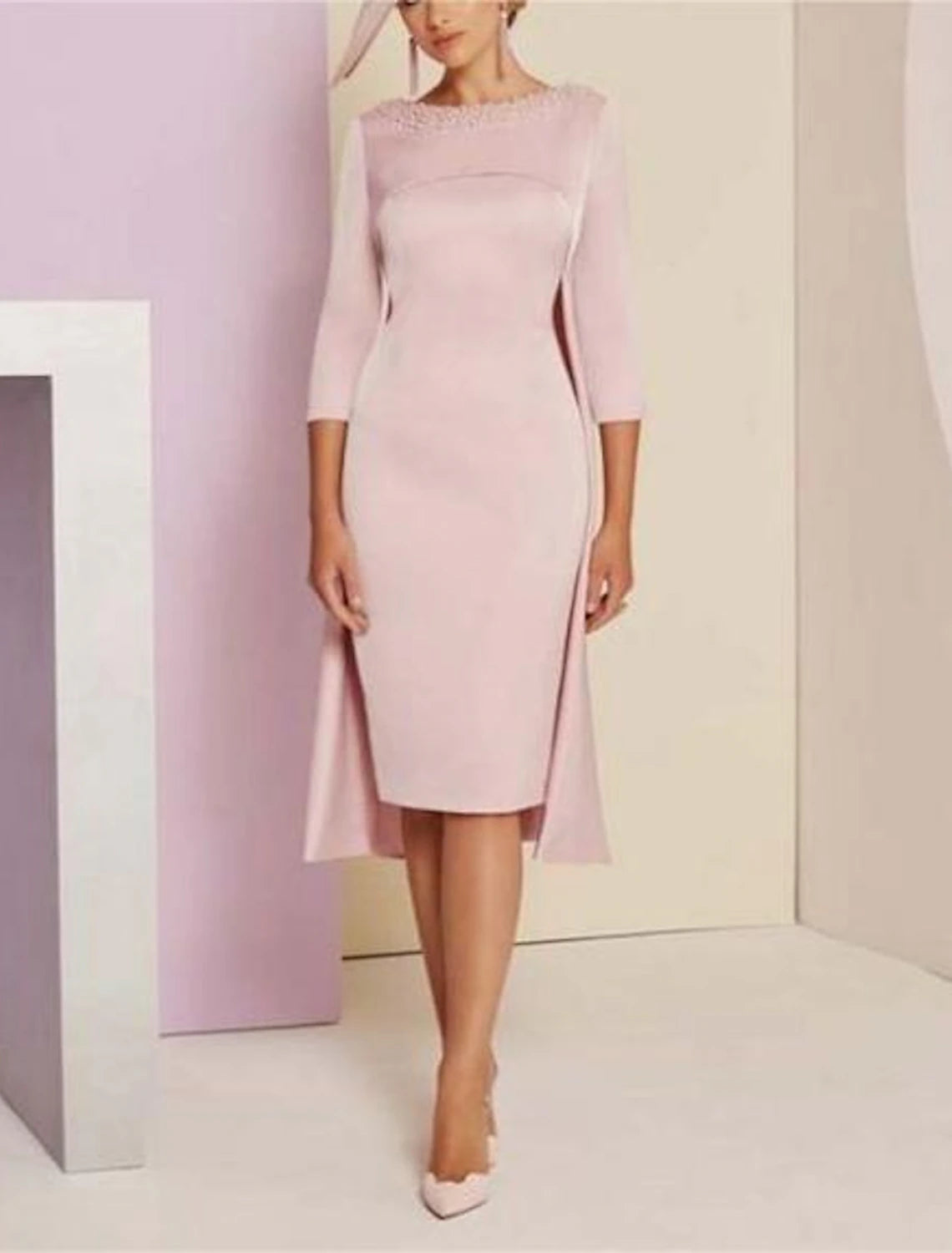 Two Piece Sheath Mother of the Bride Dress Kentucky Elegant Dresses Wedding Guest Jewel Neck Knee Length Sequined Italy Satin 3/4 Length Sleeve with Crystals Beading Derby Dress Race Day Dress 2025