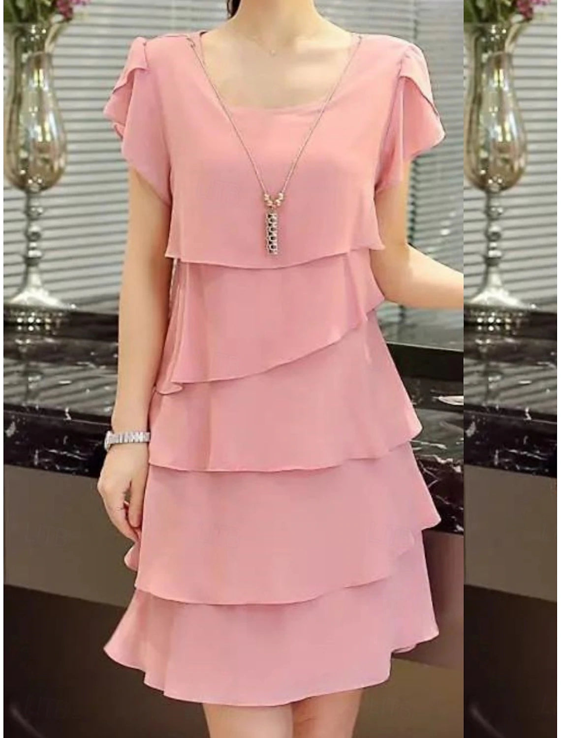 Regular Fit Graphic Short Sleeve Crew Neck Women's Mini Dress Work Dresses