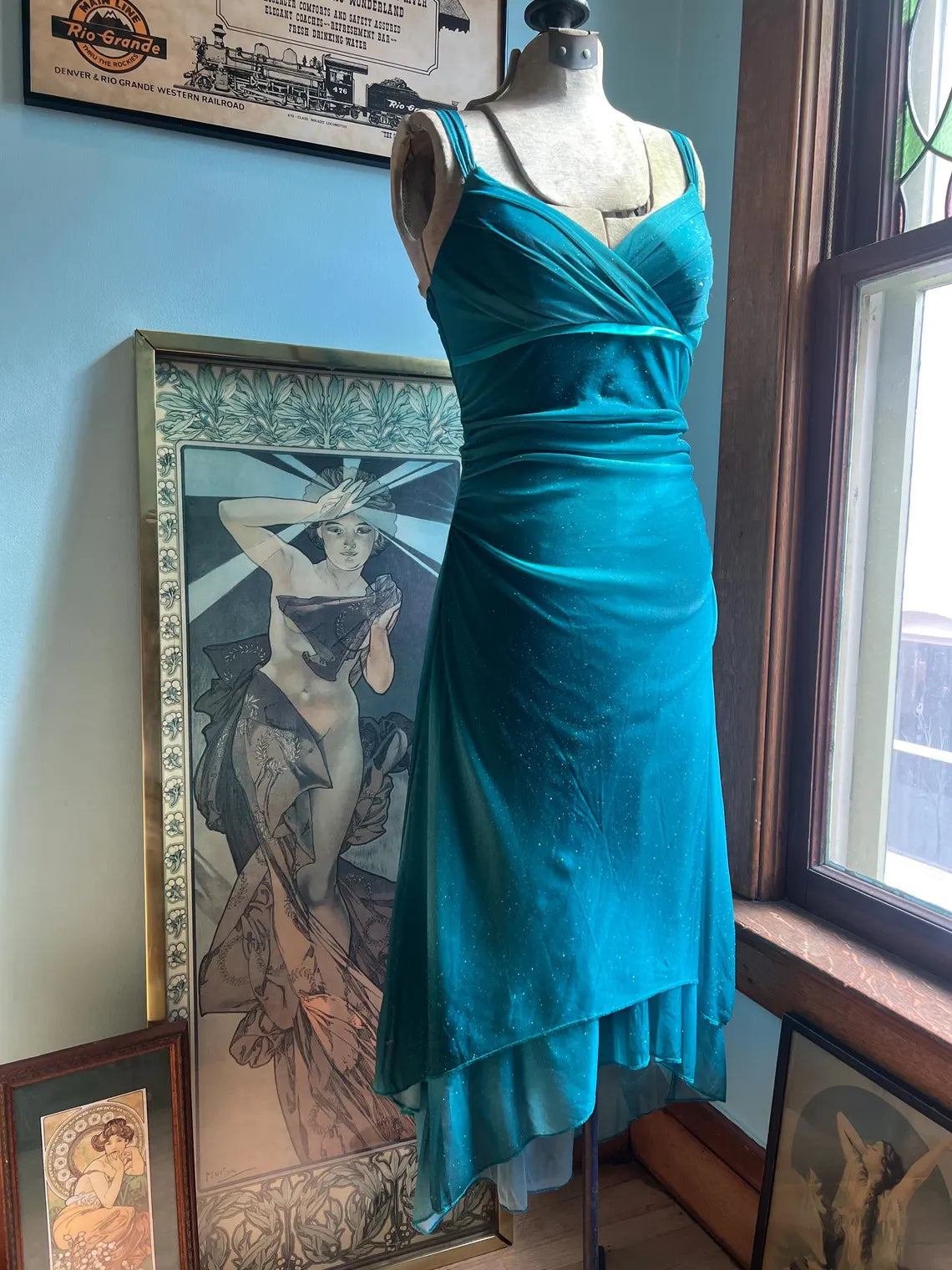 Y2K Sparkly Teal Green Prom Unique design Slim-fit Formal Dress