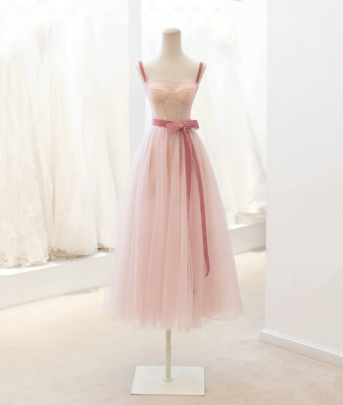 A Line Tulle Lace Short Prom Dress Homecoming Straps Pink Party Dress