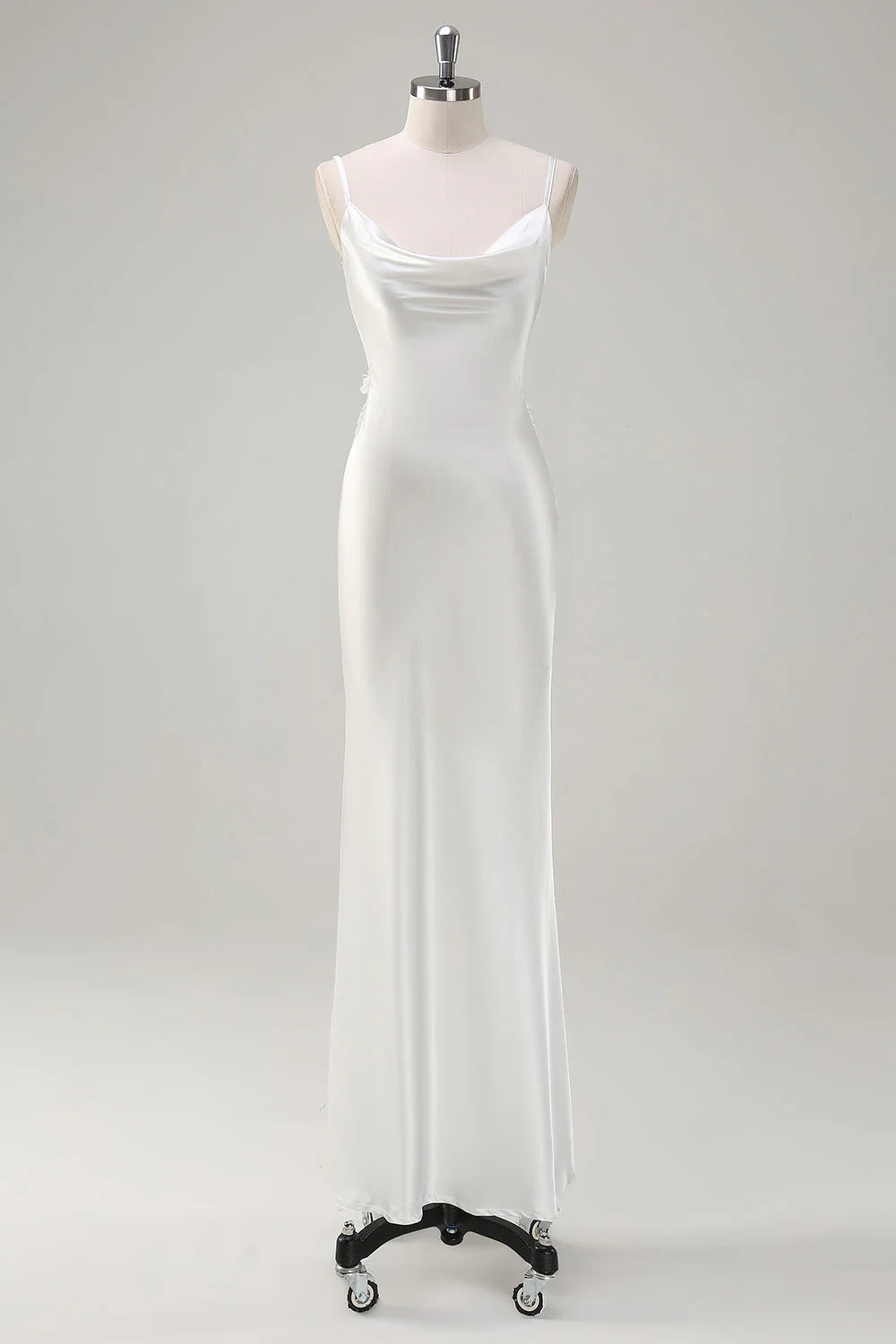 Full of charm White Satin Cowl Neck Backless Unique design Prom Dress