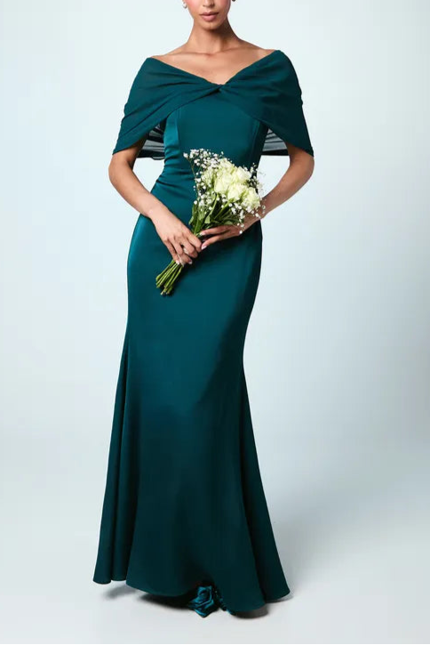 Chiffon Elegant and gentle Bardot Satin Retract Your Waist Bridesmaids Dress
