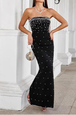 Strapless Beaded French Style Sleeveless Retract Your Waist Party Dress