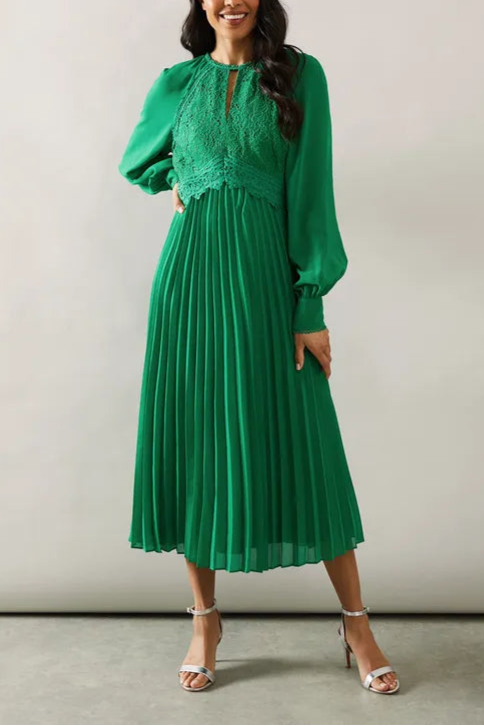 Occasion Lace Insert Pleated Midi Mother Of The Bride Outfits Dress